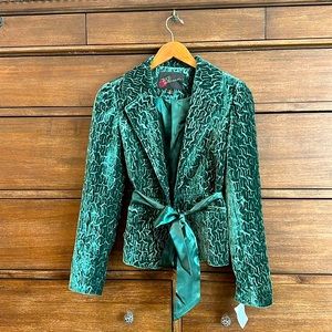 BKE Outerwear Crushed Velvet Jacket with Satin Belt